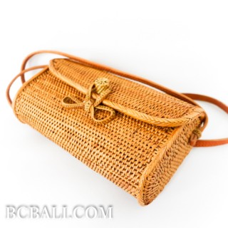 Ata grass rattan handbag purses ladies long handle leather